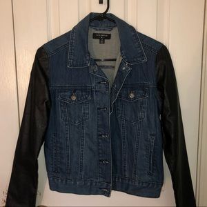 Denim Jacket with Leather Sleeves